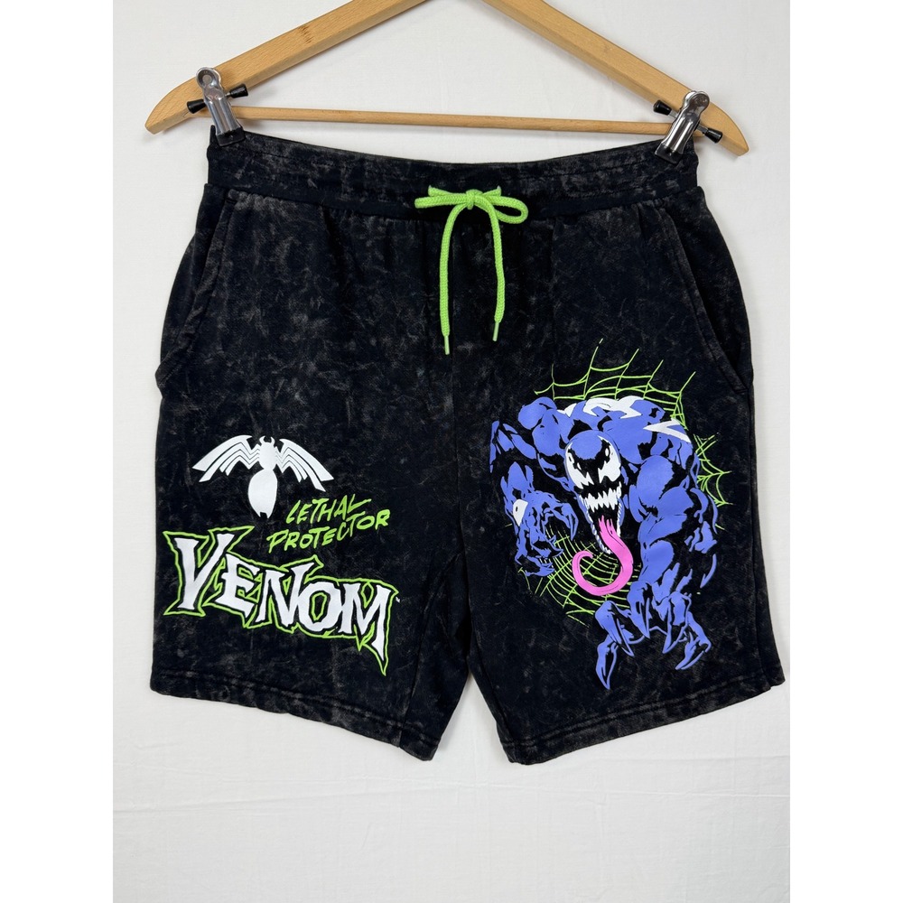 Marvel Venom Lethal Protector Shorts Mens Small Black Acid Wash Graphic Sweat